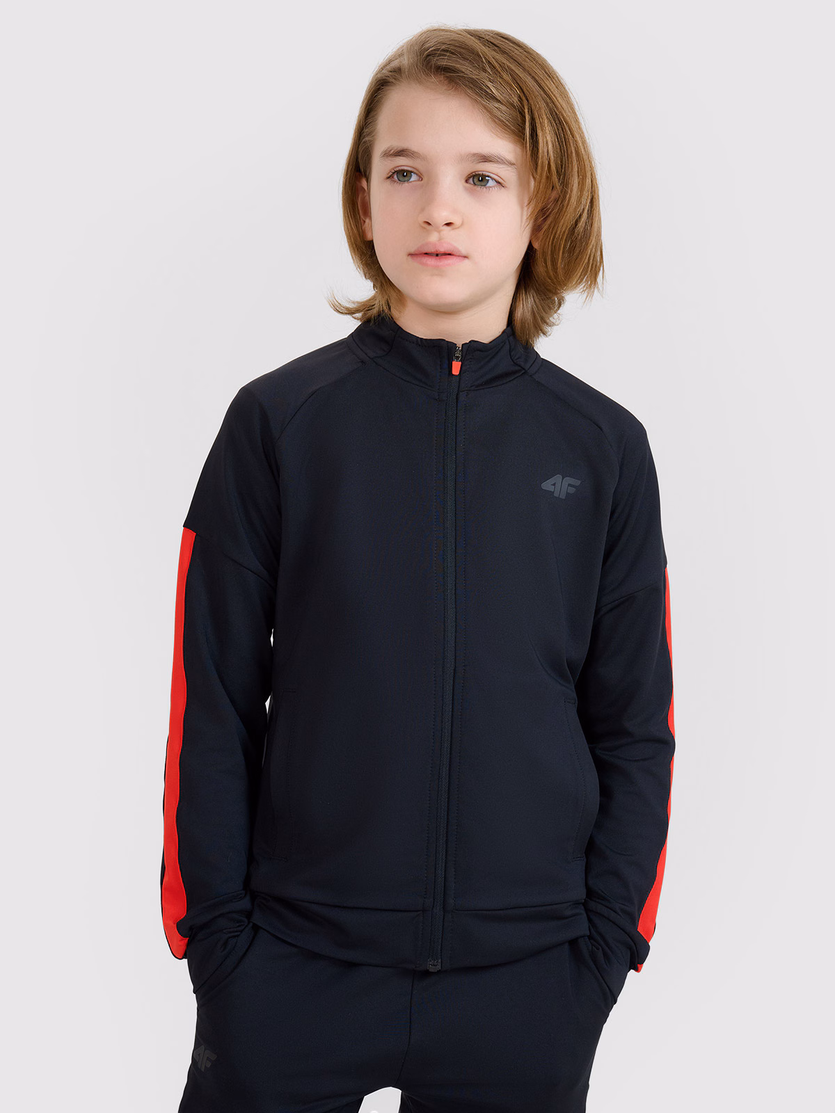 Bluza sportowa rozpinana bez kaptura chłopięca - czarna