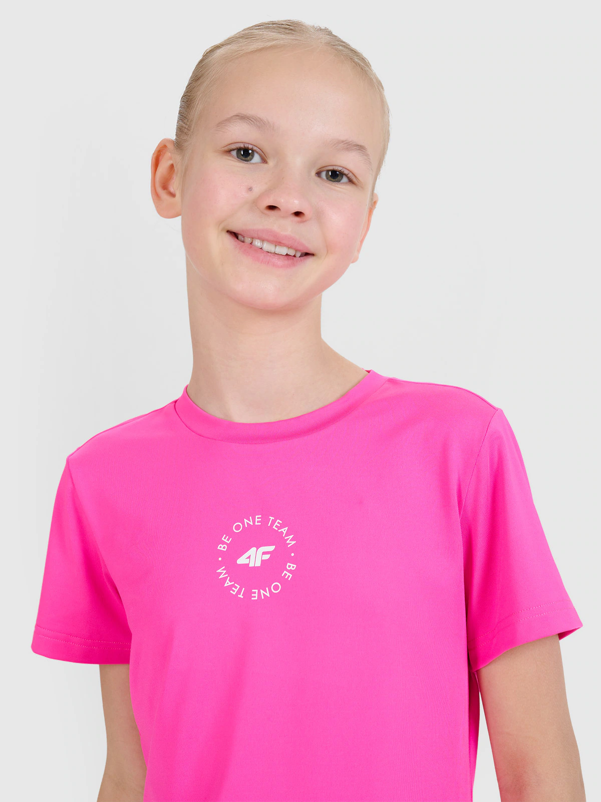 T-shirt sportowy regular gładki dziewczęcy - biały