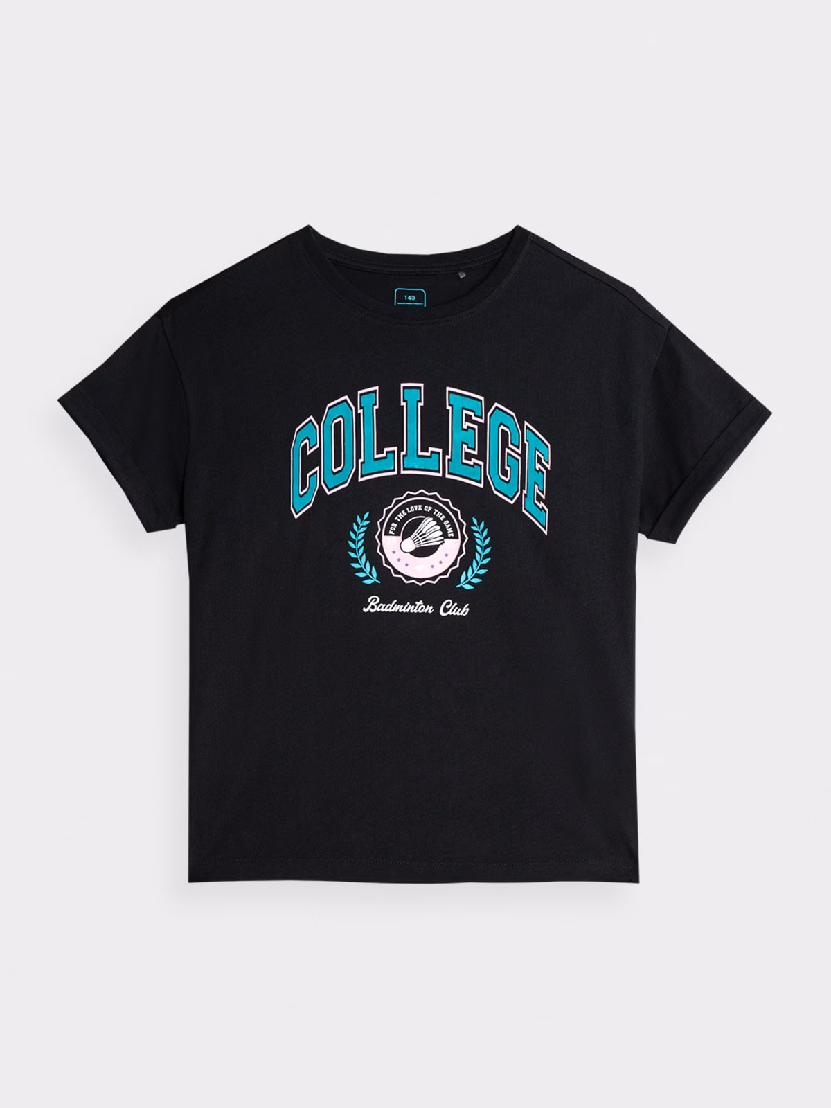 T-shirt z nadrukiem dziewczęcy - czarny