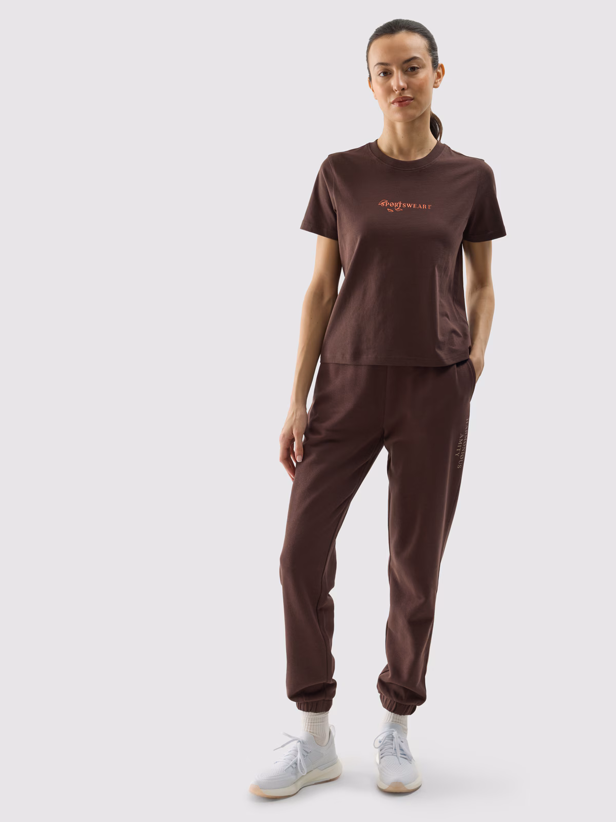 T-shirt regular z nadrukiem damski - beżowy