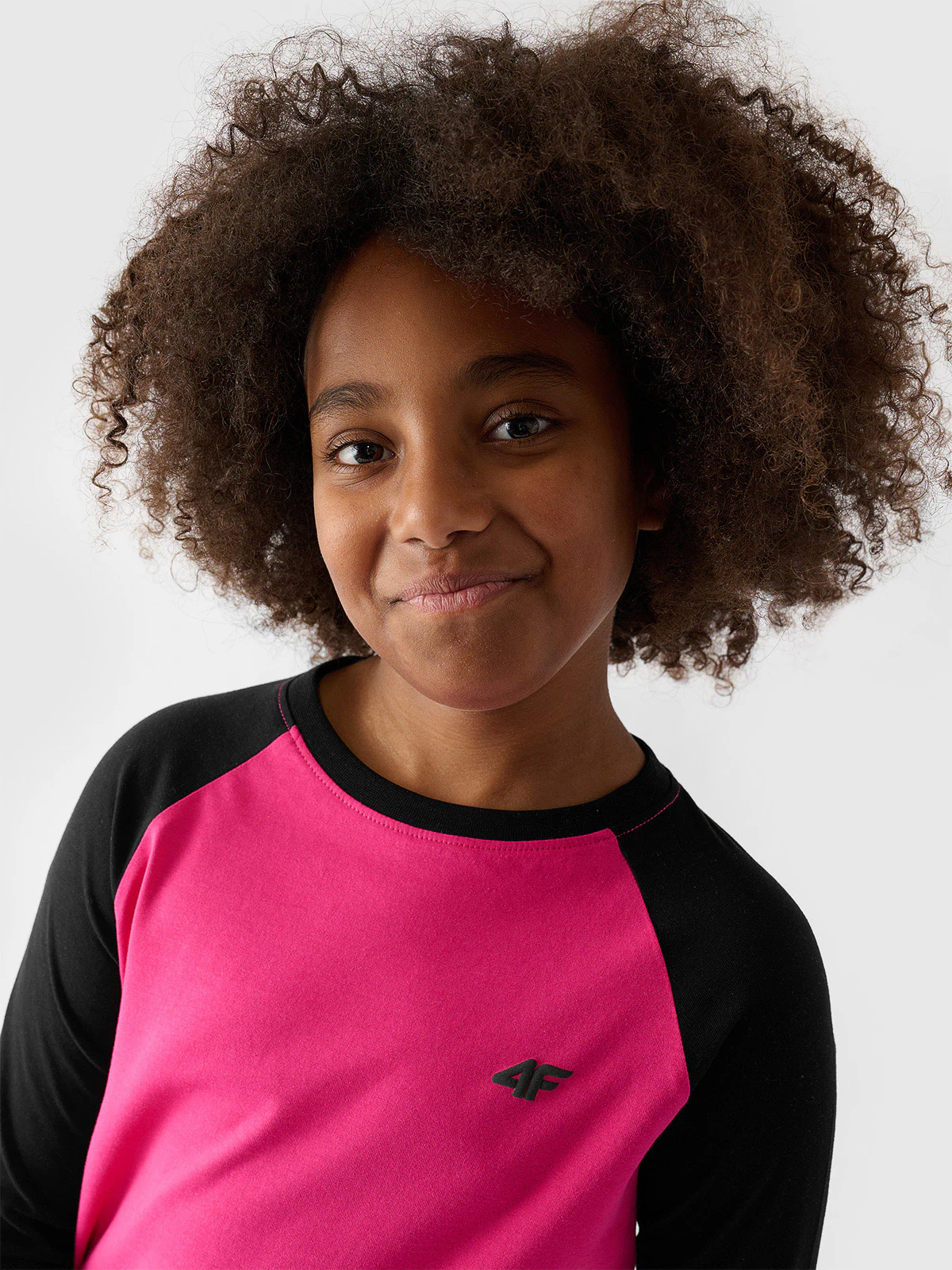 Longsleeve regular gładki dziewczęcy - różowy