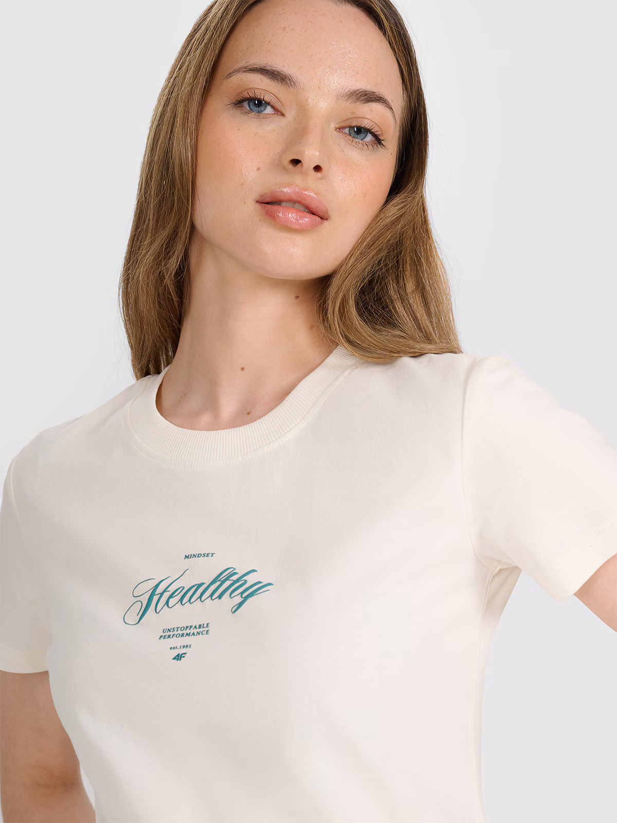 T-shirt regular z nadrukiem damski - biały