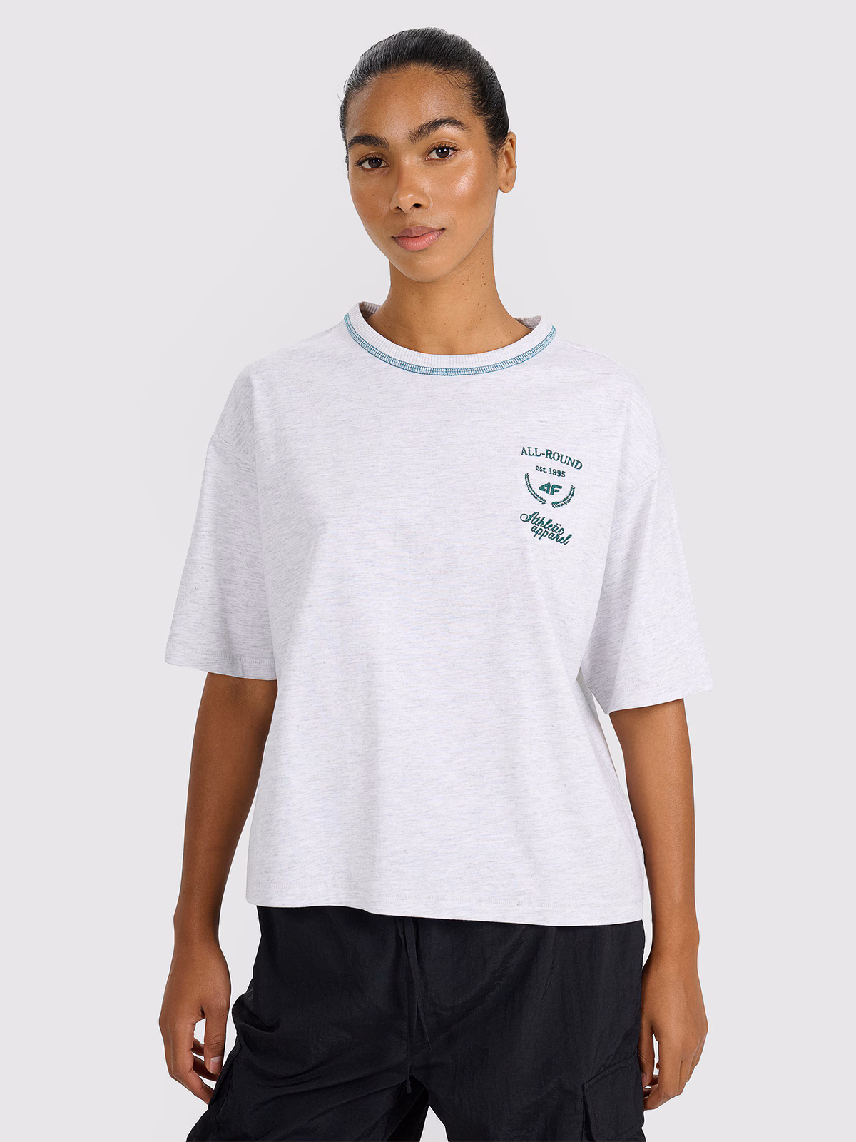 T-shirt oversize z nadrukiem damski - szary