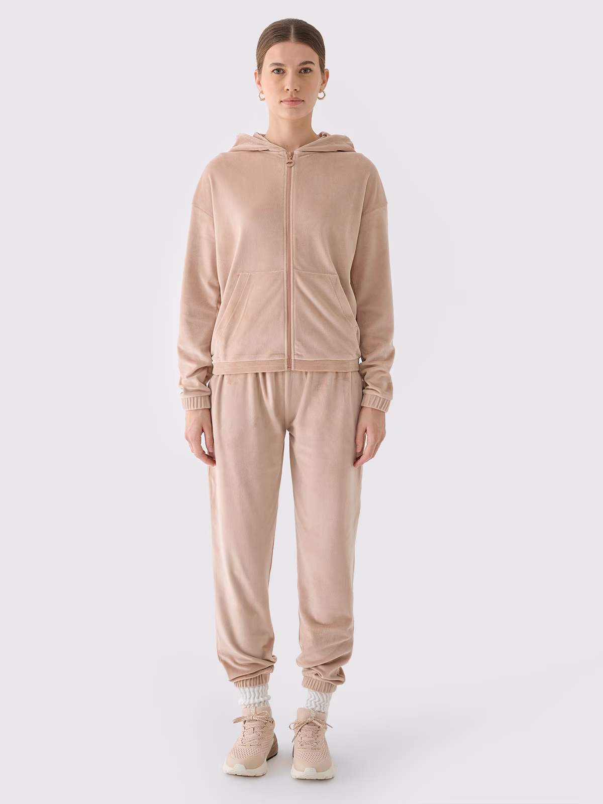 Bluza dresowa z weluru rozpinana z kapturem damska - granatowa