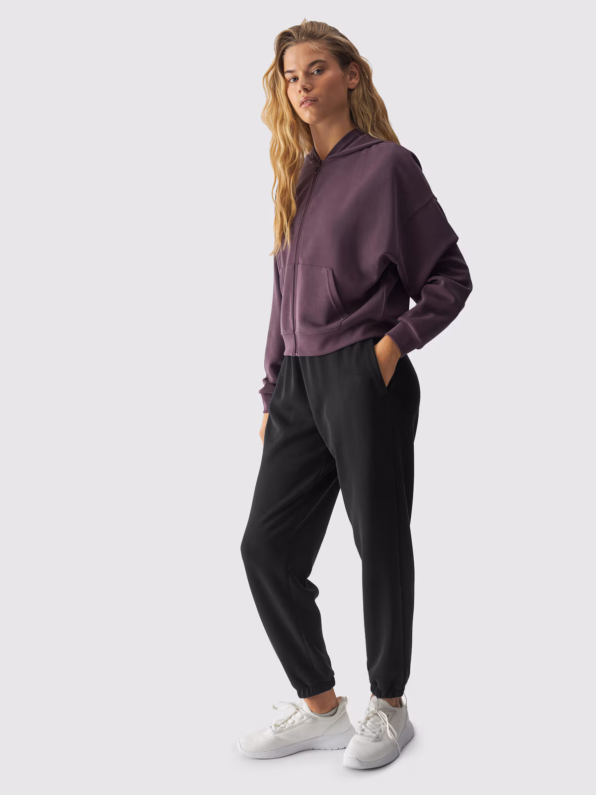 Bluza dresowa rozpinana z modalem damska - fioletowa