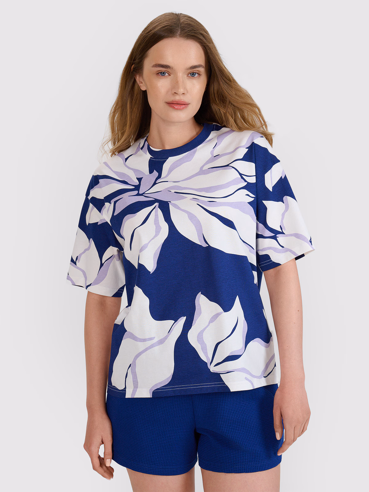 T-shirt oversize z nadrukiem damski - multikolor