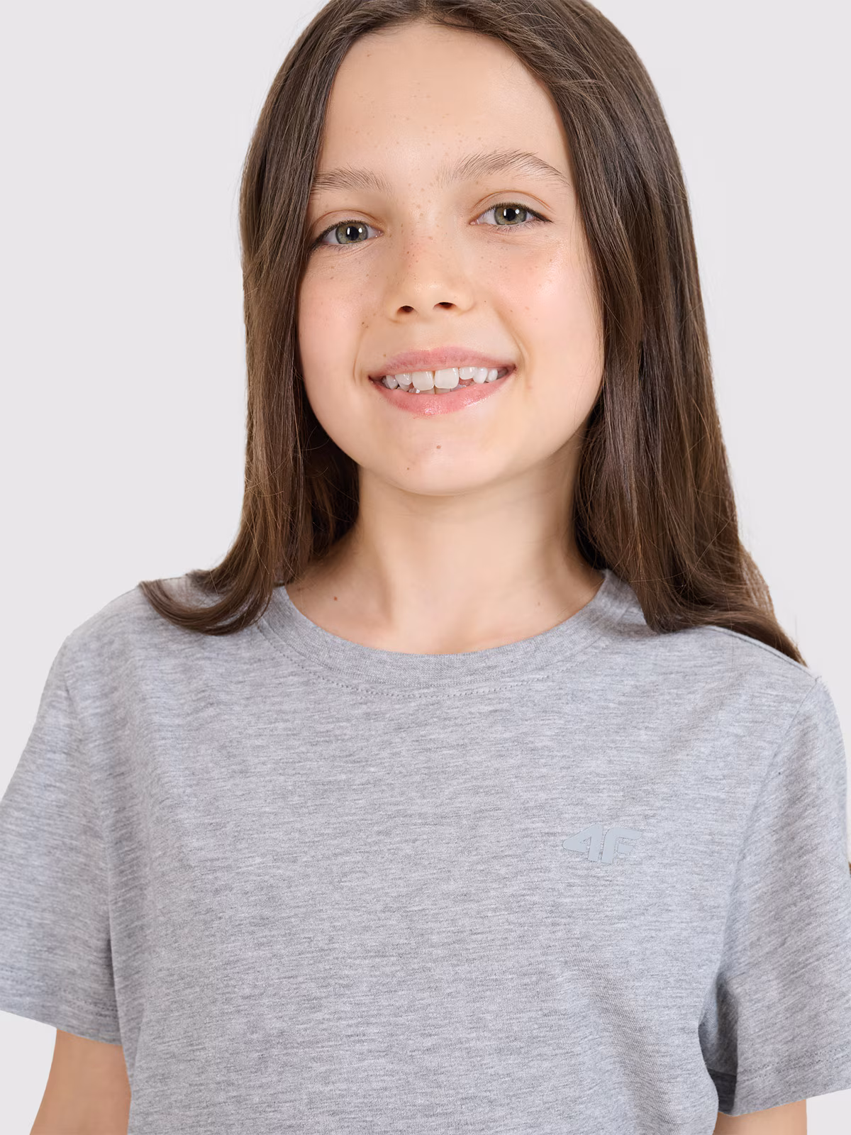 T-shirt regular gładki dziewczęcy - szary