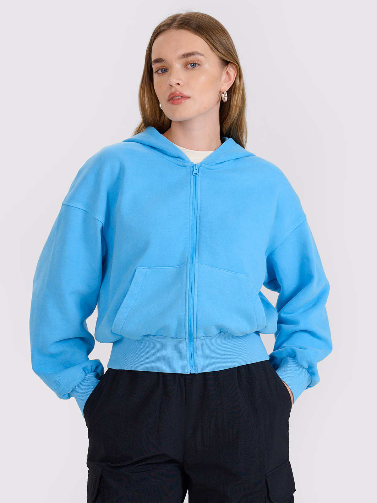 Bluza dresowa rozpinana z kapturem damska - biała