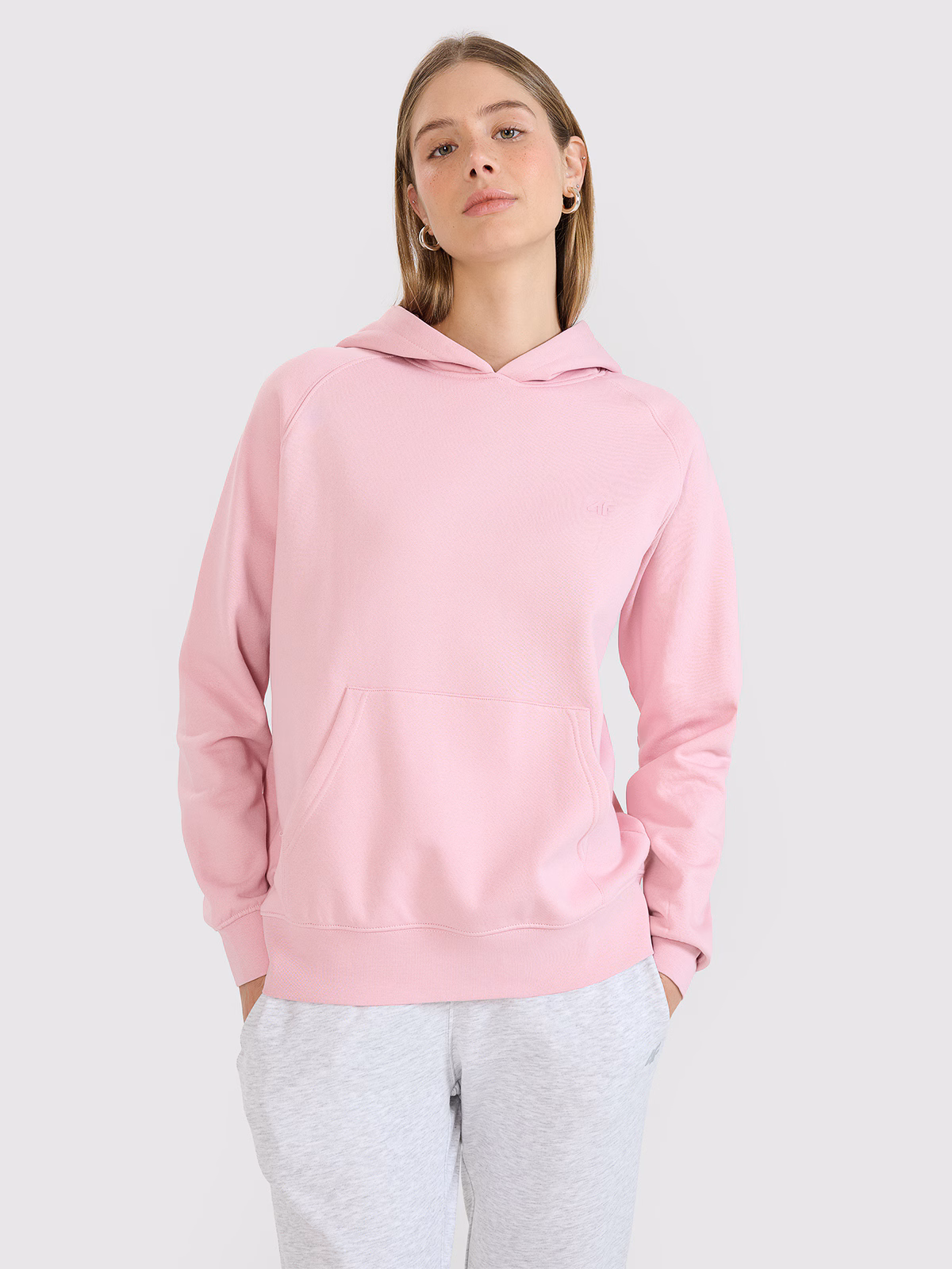 Bluza dresowa nierozpinana z kapturem damska - różowa