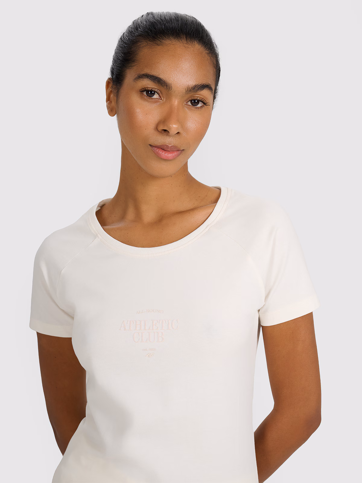 T-shirt slim z nadrukiem damski - szary