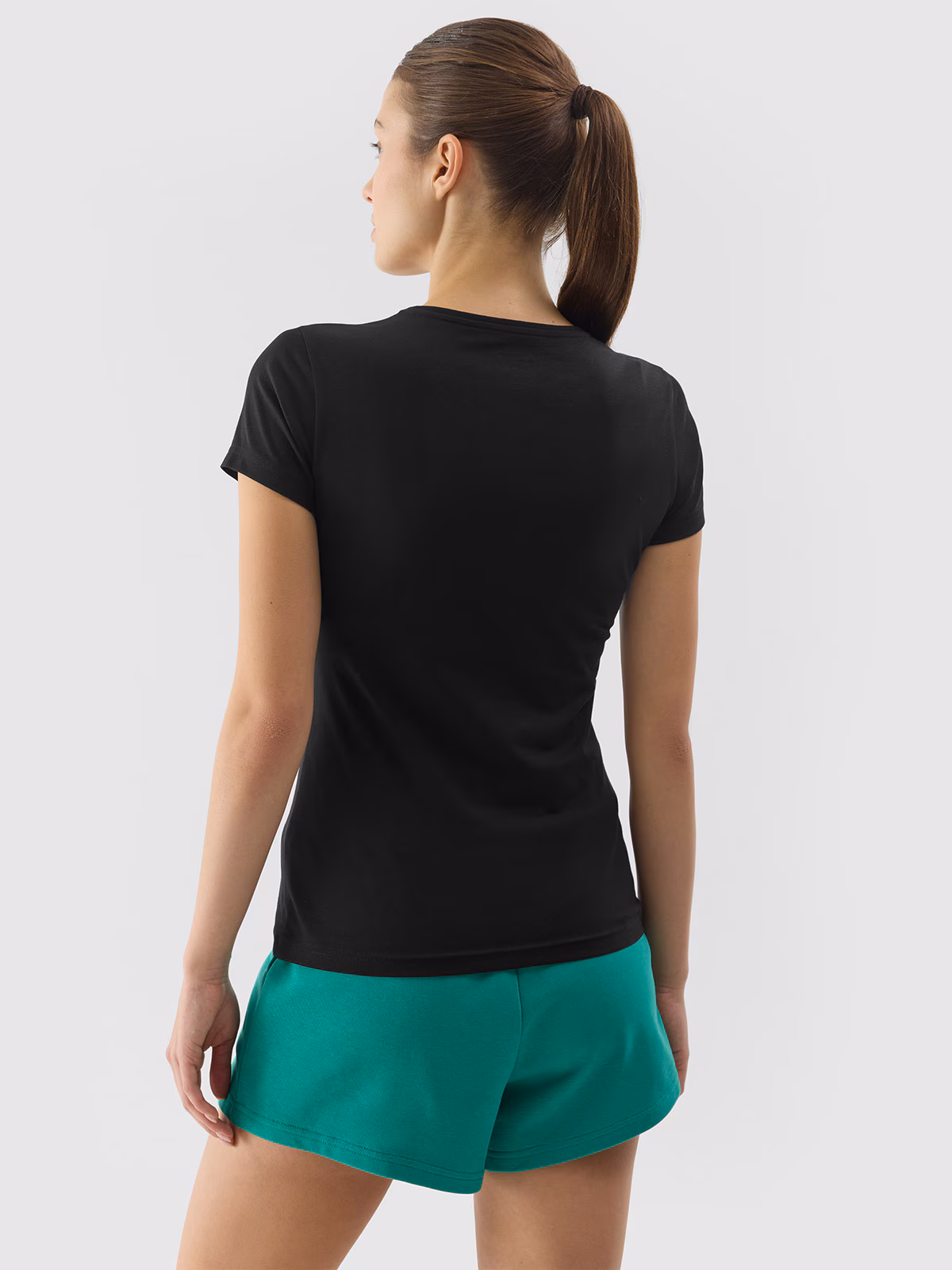 T-shirt slim z nadrukiem damski - niebieski