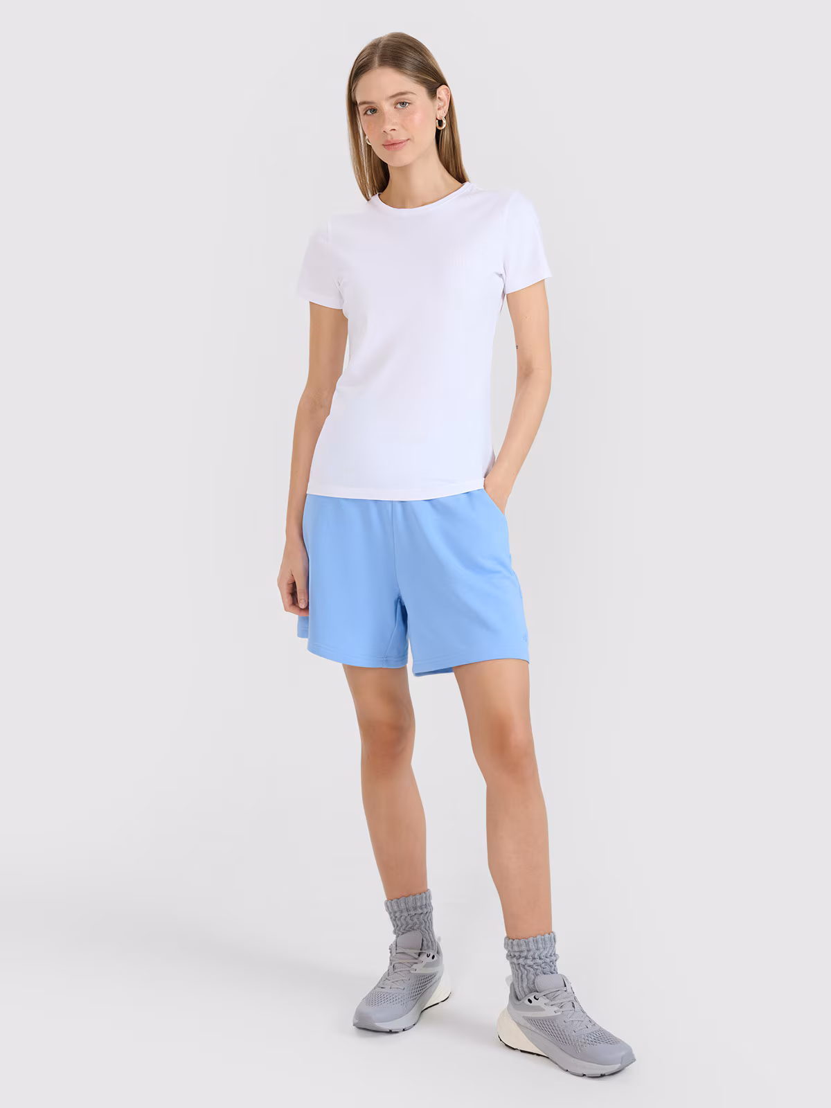 T-shirt slim gładki damski - różowy