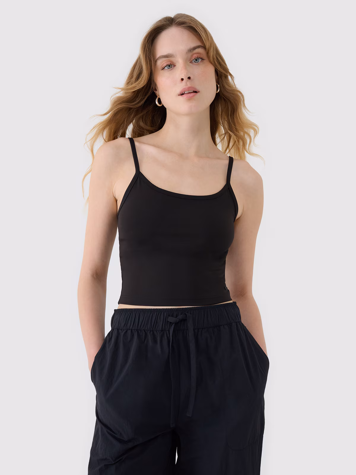 Crop-top slim damski - beżowy