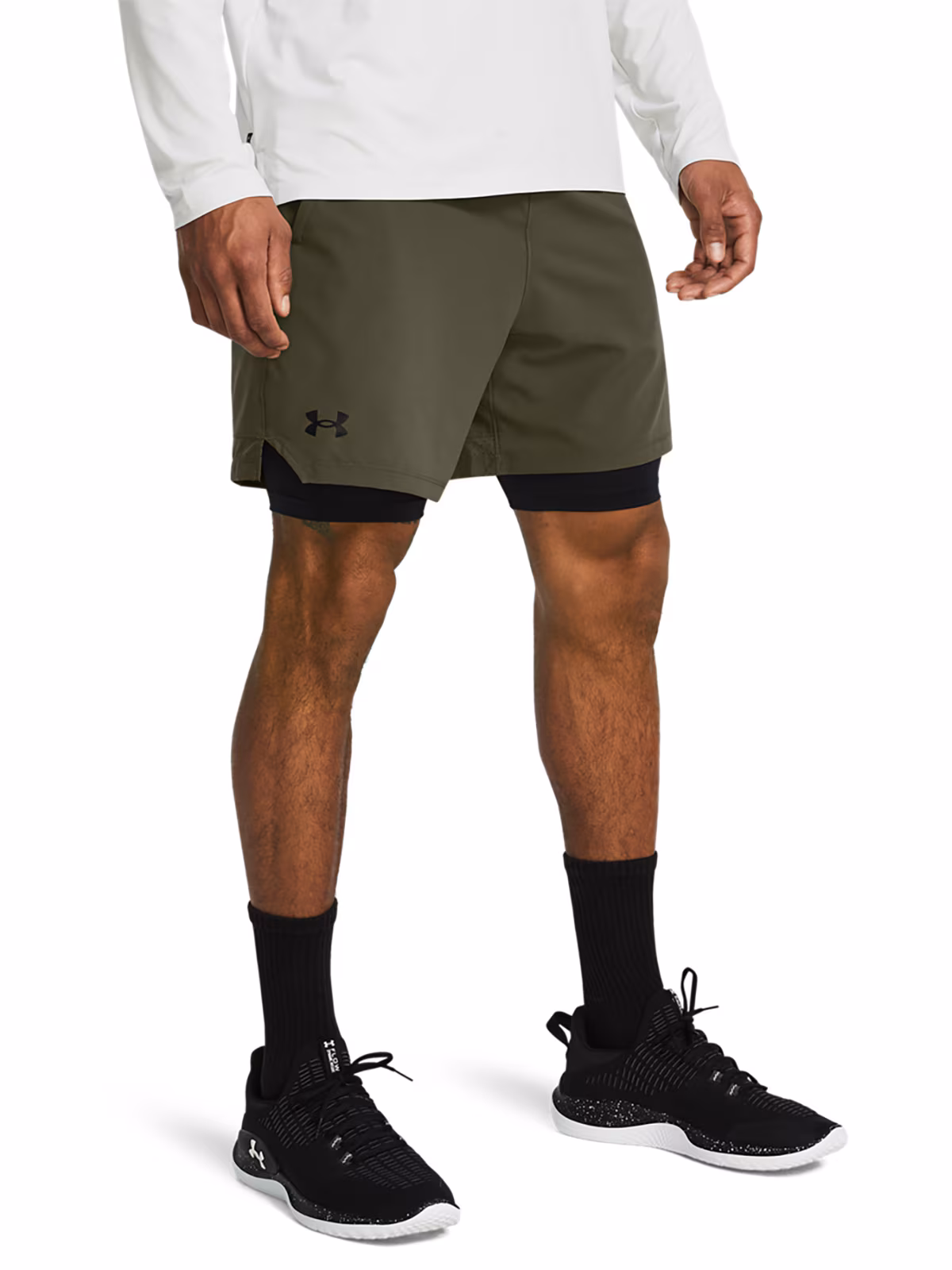 Spodenki treningowe męskie Under Armour UA Vanish Woven 2in1 Shorts - oliwkowe/khaki