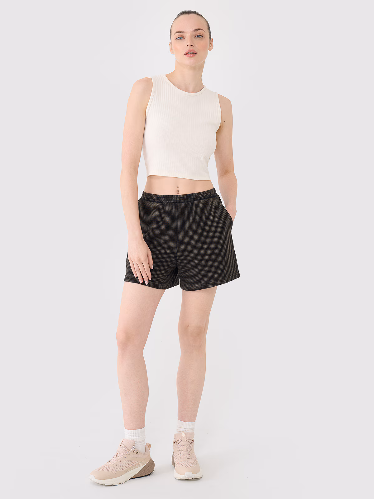 Spodenki casual z dzianiny waflowej damskie - różowe