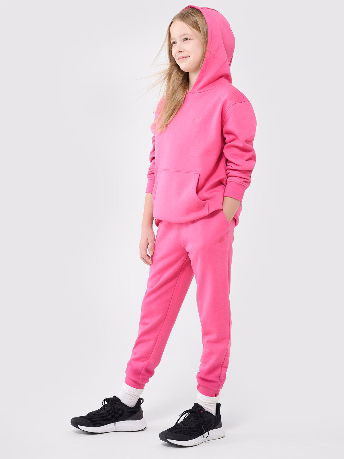 Bluza dresowa nierozpinana z kapturem dziewczęca - beżowa