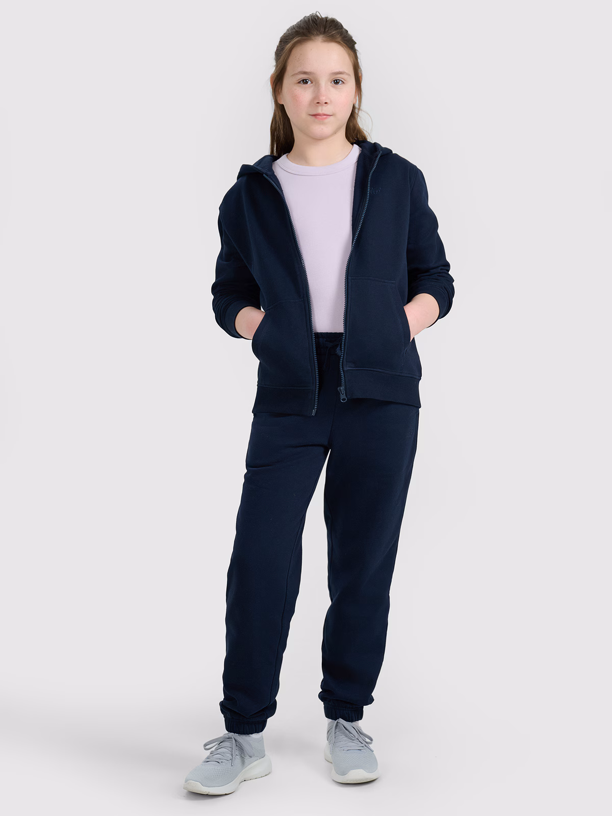 Bluza dresowa rozpinana z kapturem dziewczęca - granatowa