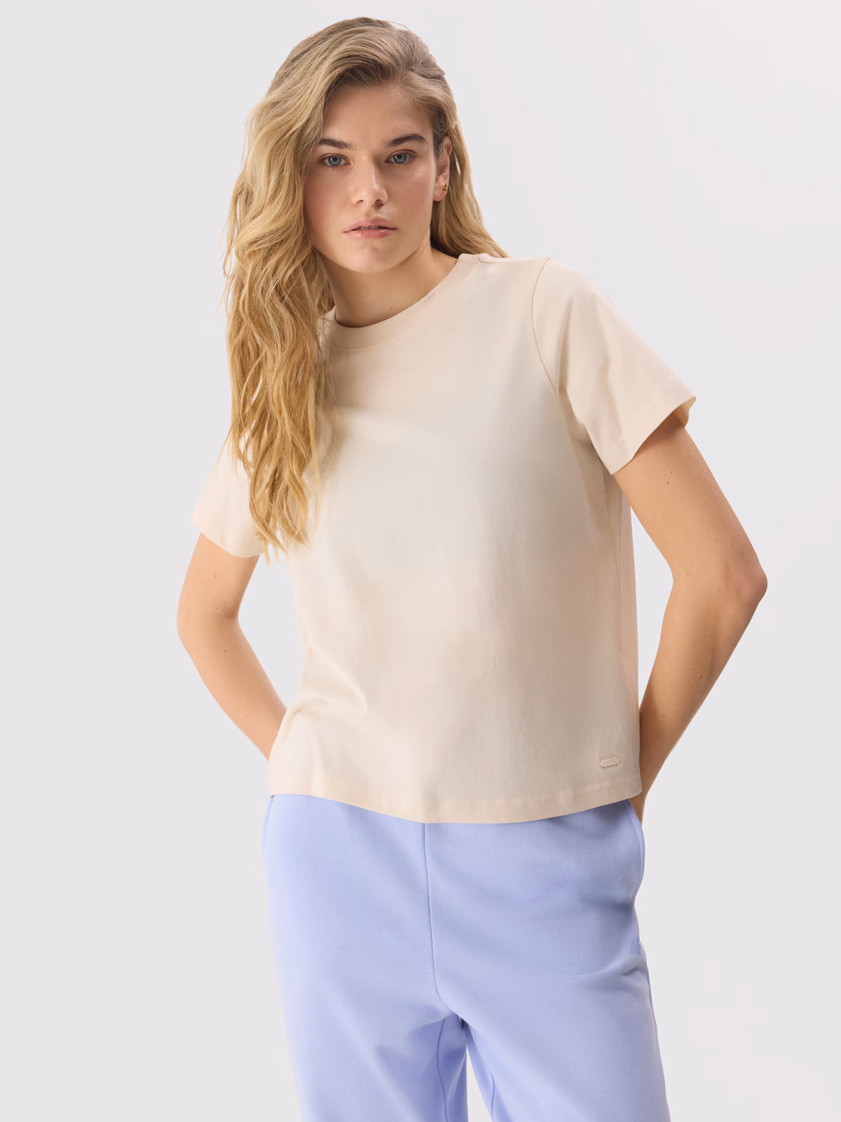 T-shirt gładki z bawełną organiczną damski - beżowy