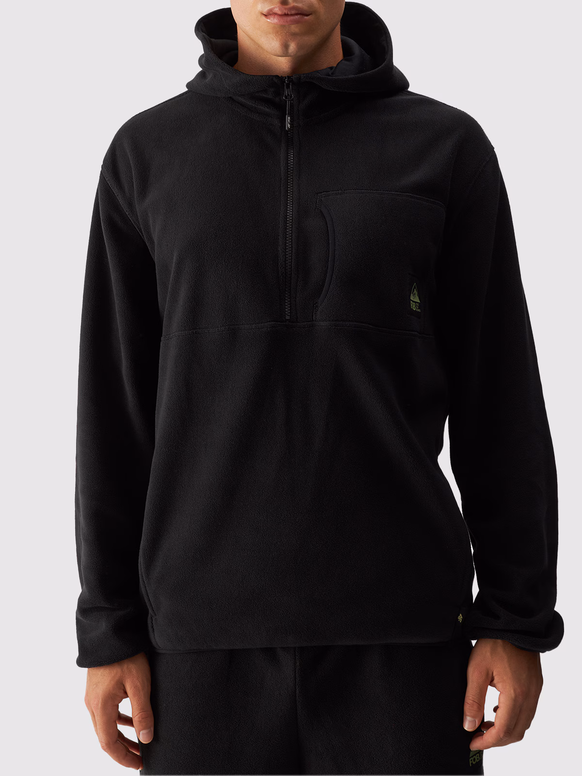 Polar z kapturem oversize męski - oliwkowy/khaki