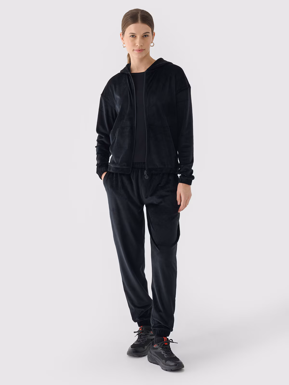 Bluza dresowa z weluru rozpinana z kapturem damska - granatowa