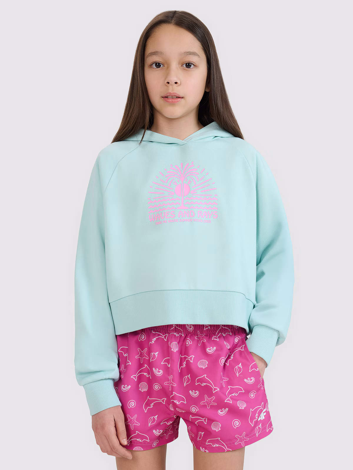 Bluza dresowa nierozpinana z kapturem dziewczęca - żółta