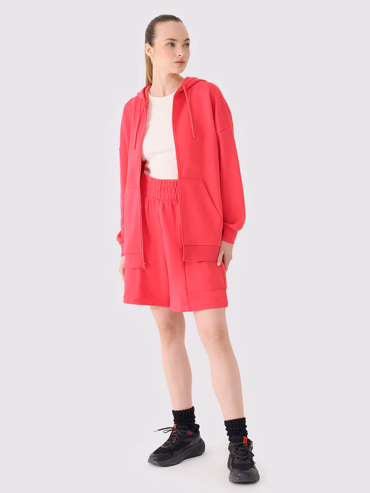 Bluza dresowa rozpinana z kapturem damska - czarna