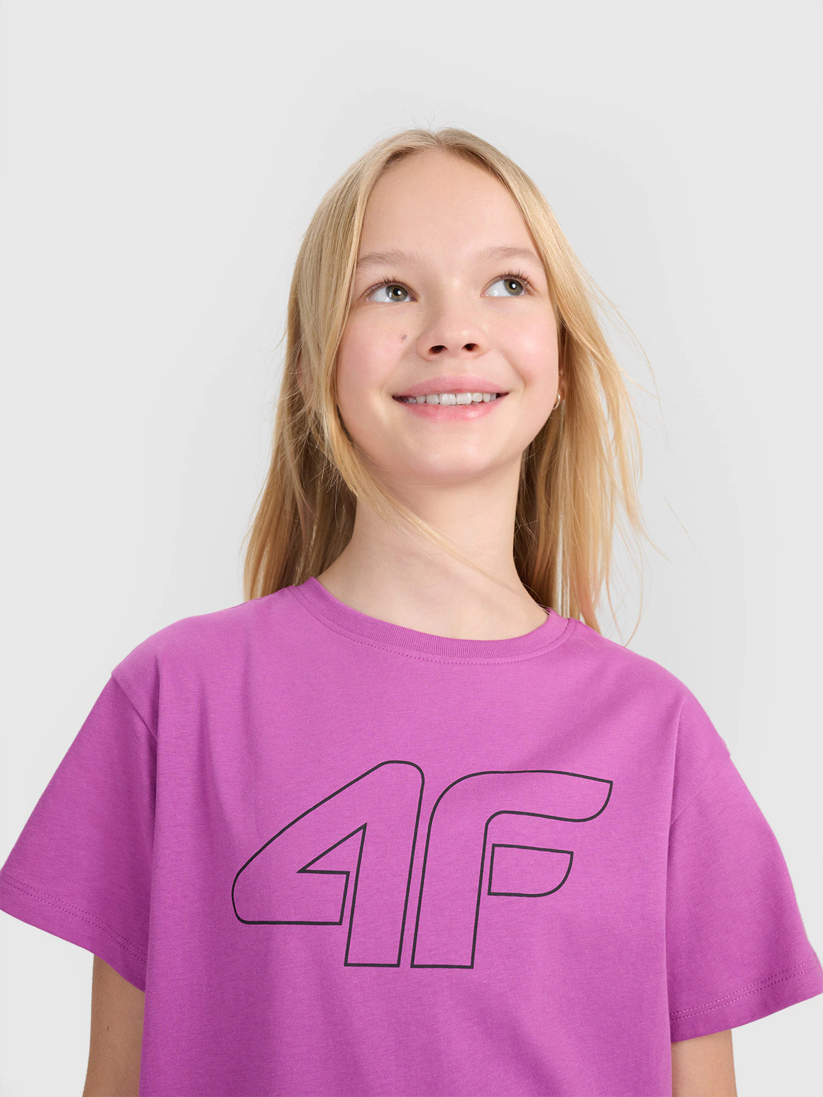 T-shirt oversize z nadrukiem dziewczęcy - fioletowy