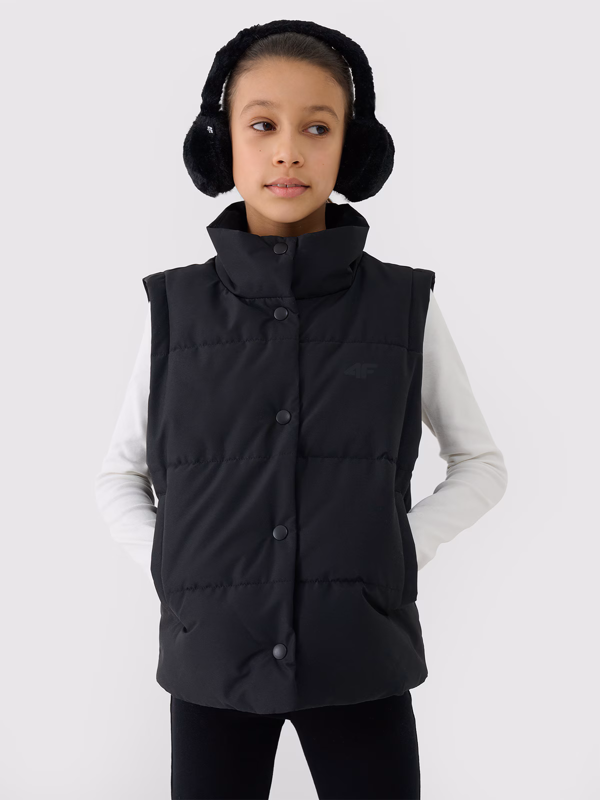 Bezrękawnik puchowy z wypełnieniem syntetycznym dziewczęcy - czarny