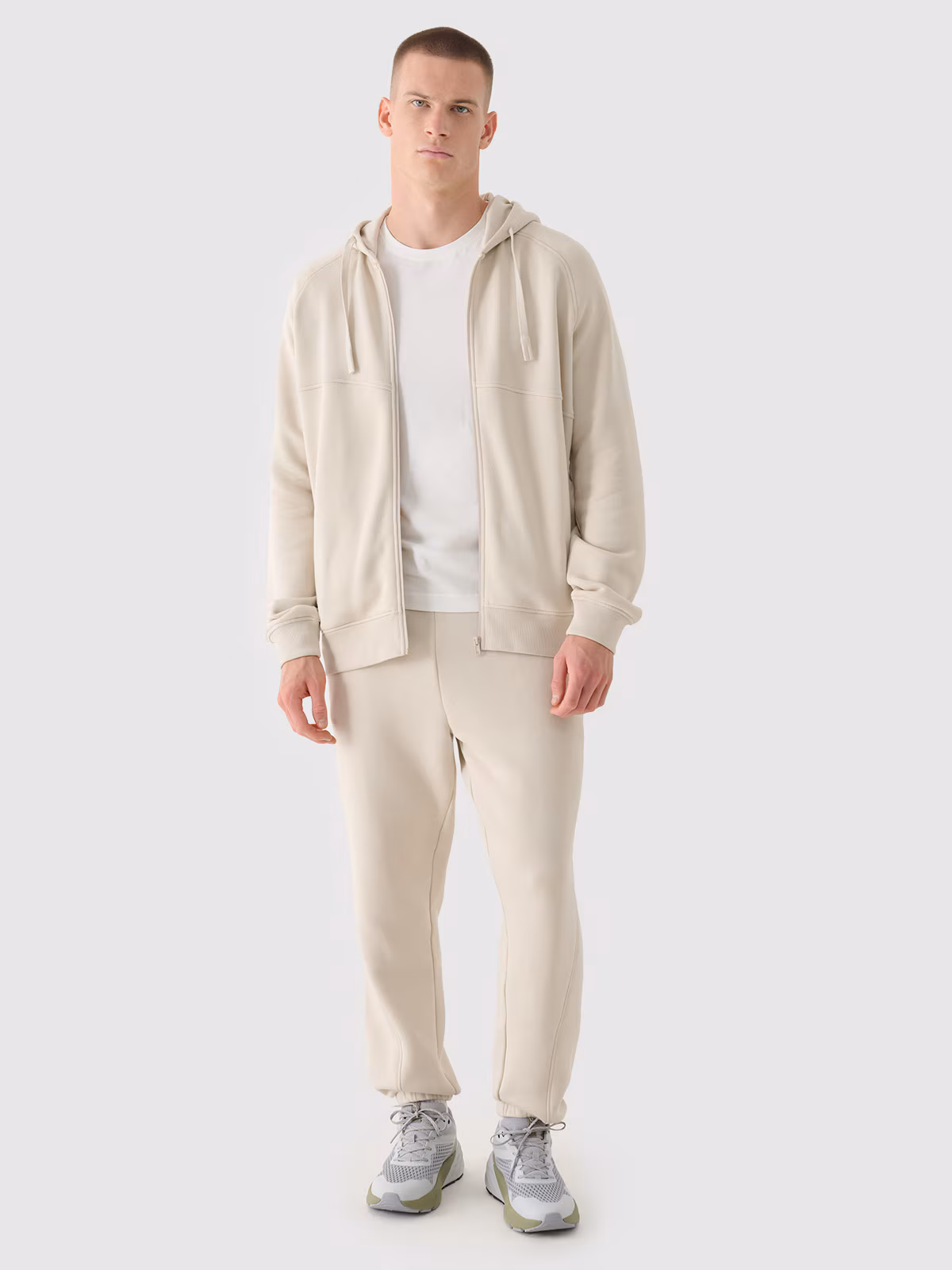 Bluza dresowa rozpinana z kapturem męska - beżowa