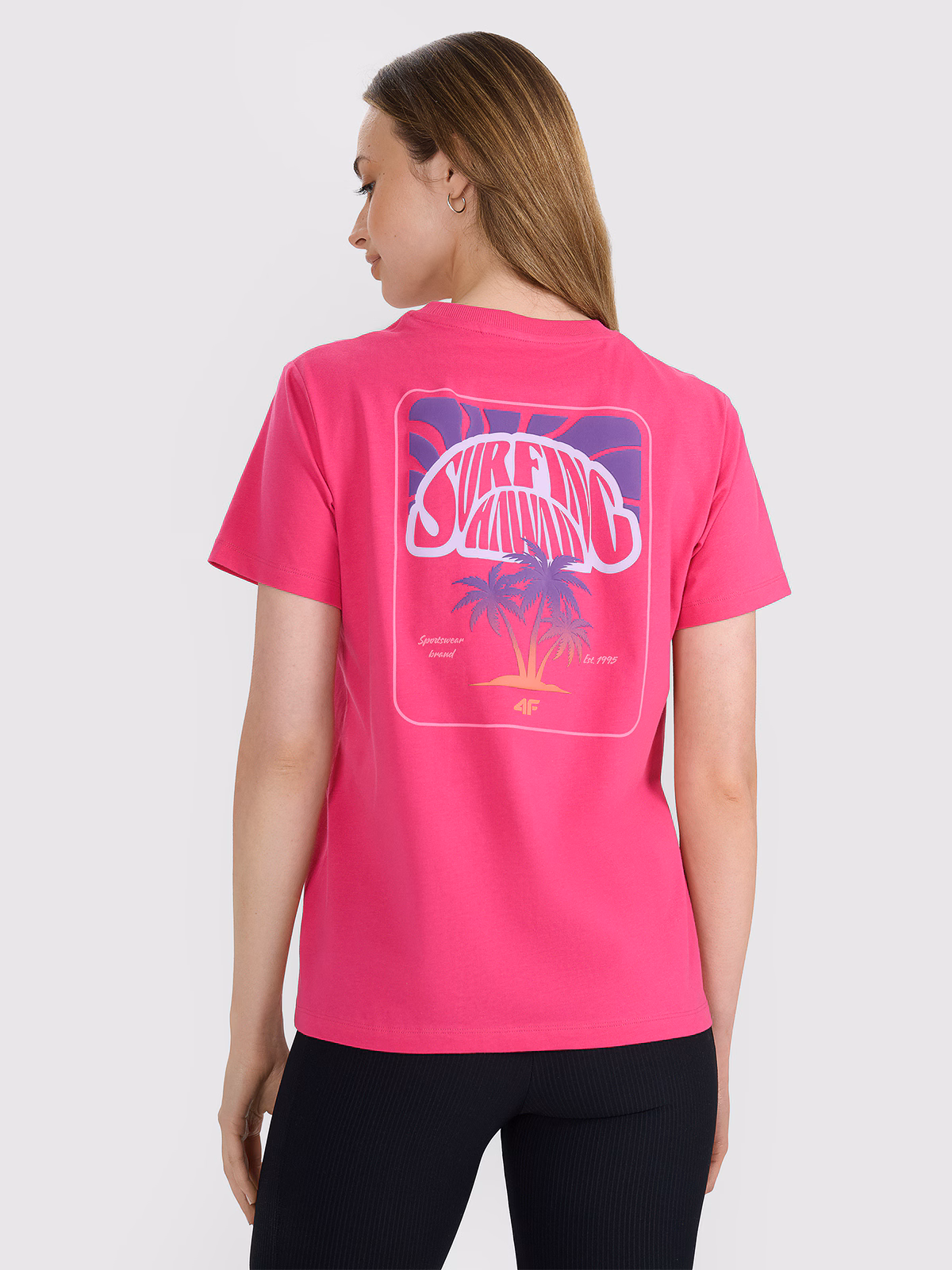 T-shirt oversize z nadrukiem damski - żółty