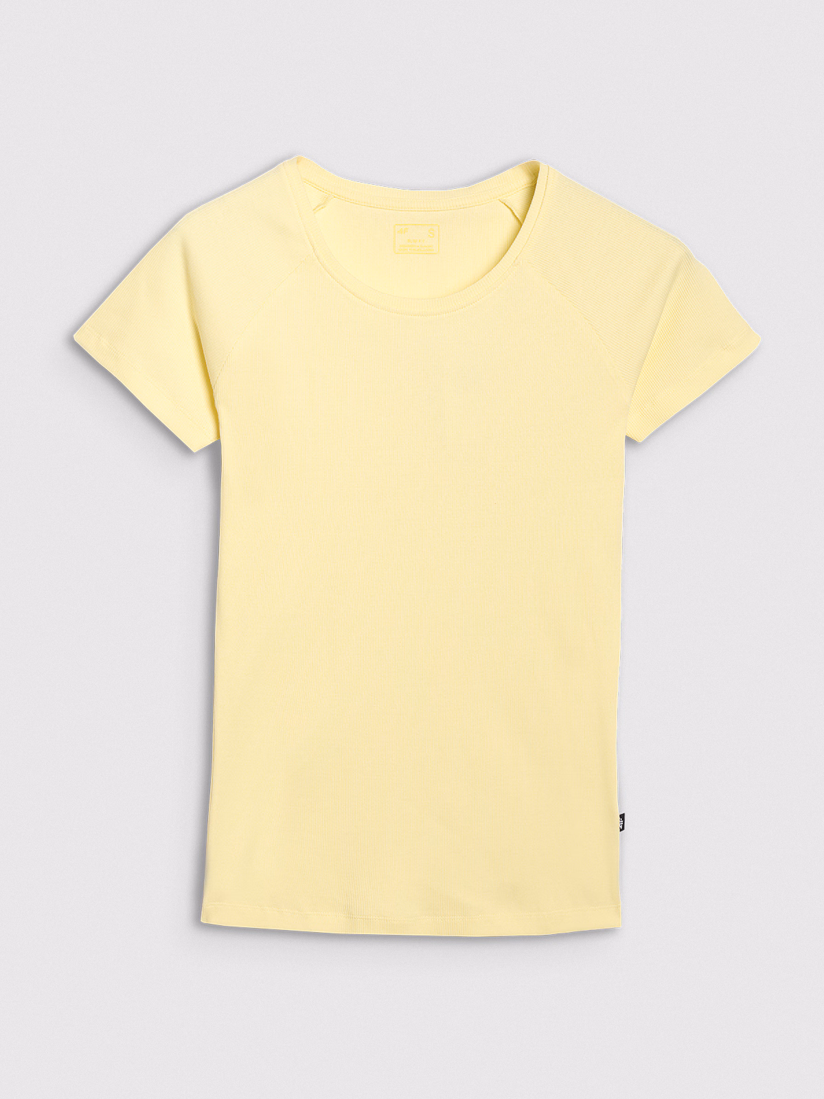 T-shirt regular z prążkowanej dzianiny damski - żółty