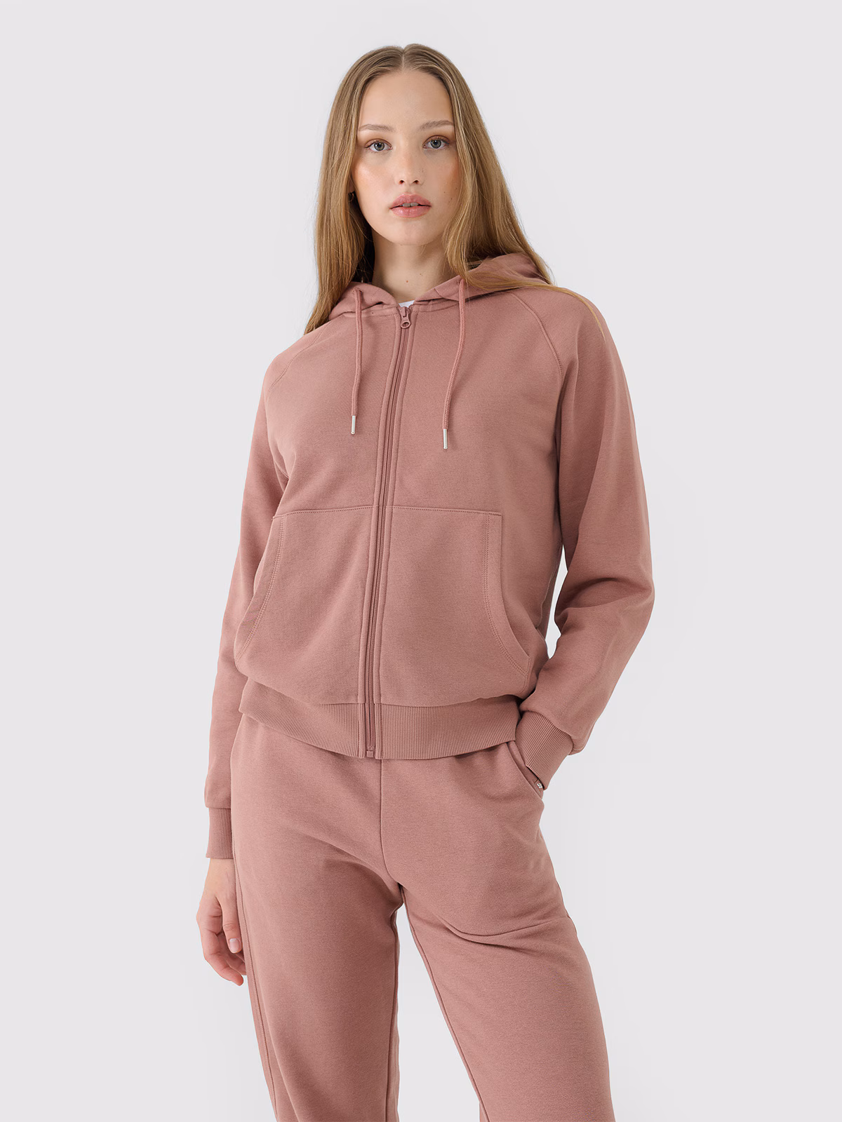 Bluza dresowa rozpinana z kapturem damska - brązowa