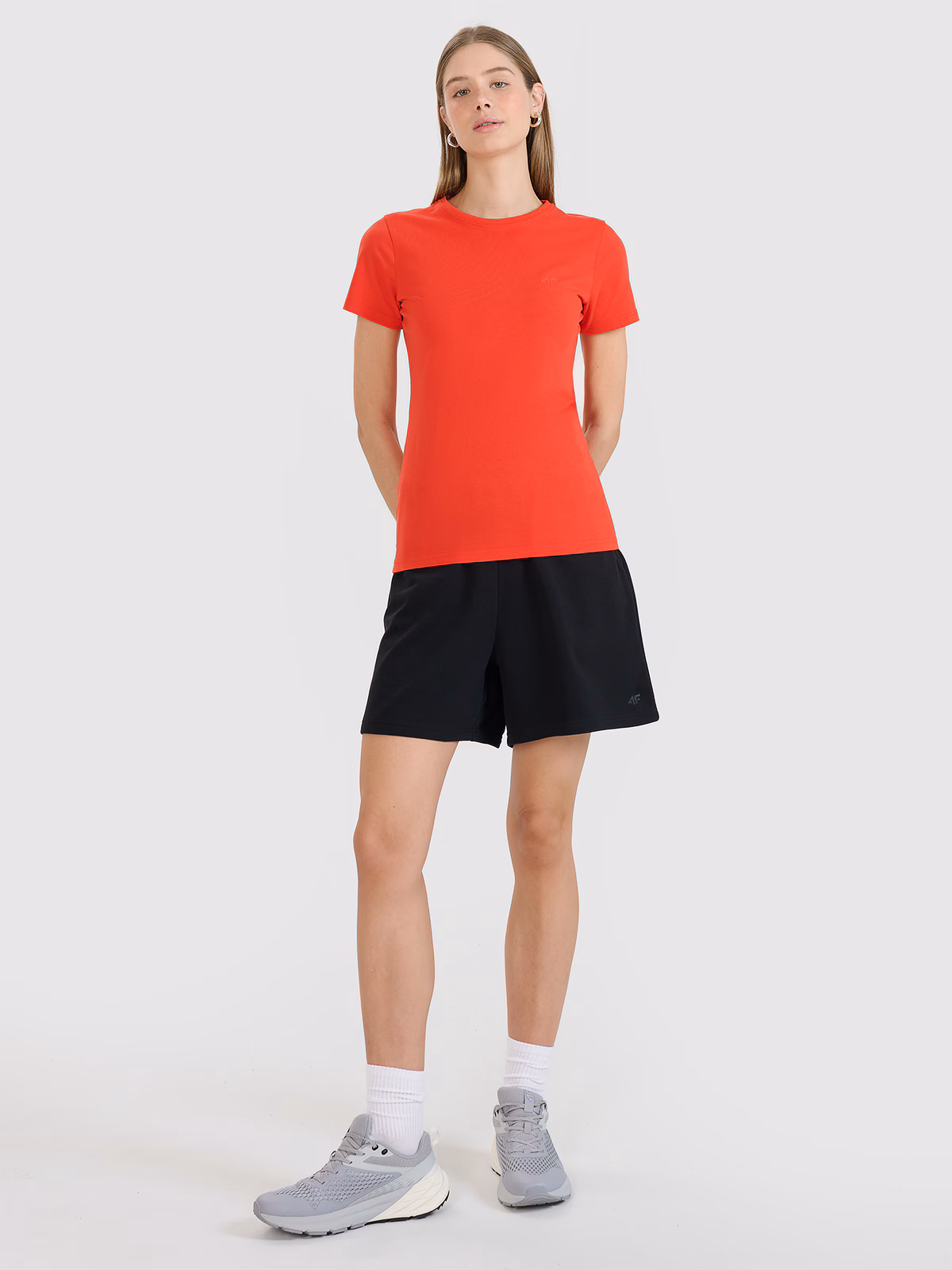 T-shirt slim gładki damski - różowy