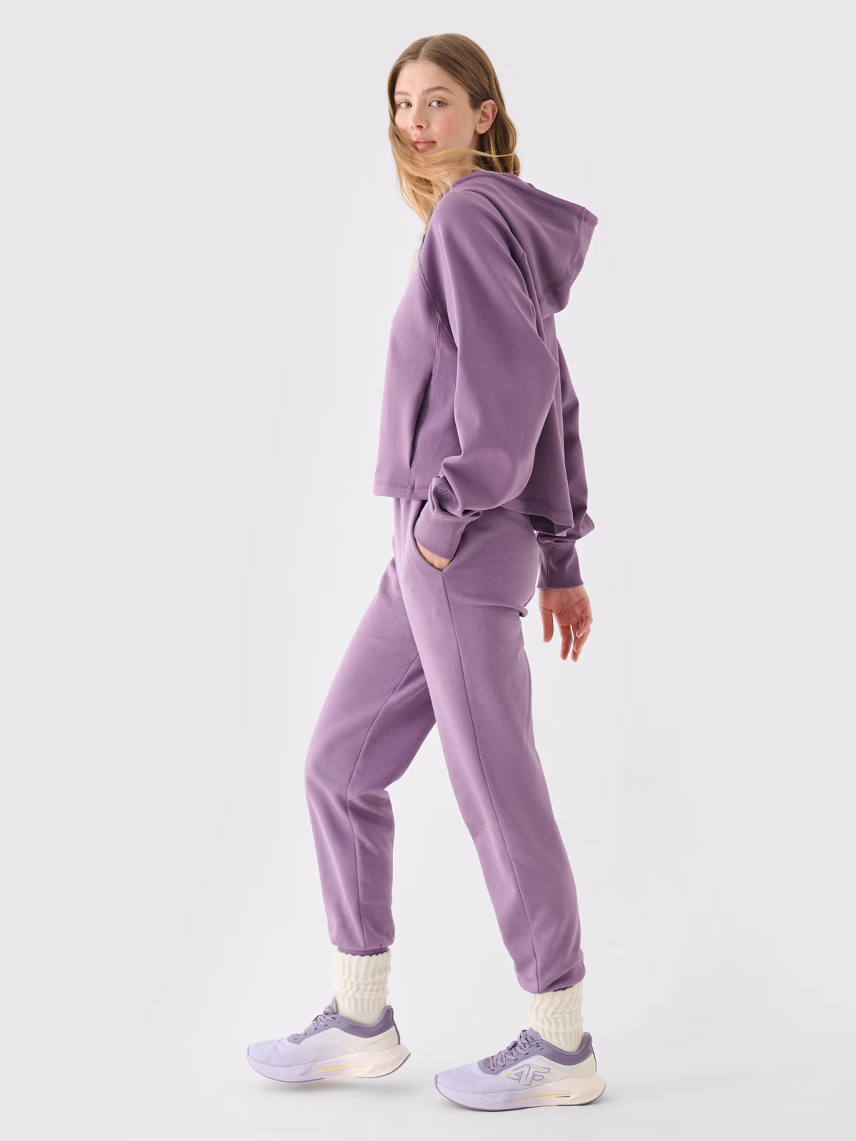 Bluza dresowa nierozpinana z kapturem damska - fioletowa