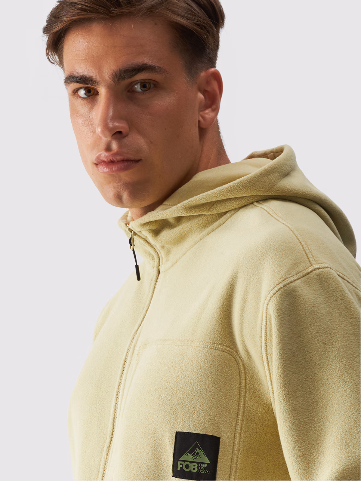 Polar z kapturem oversize męski - oliwkowy/khaki