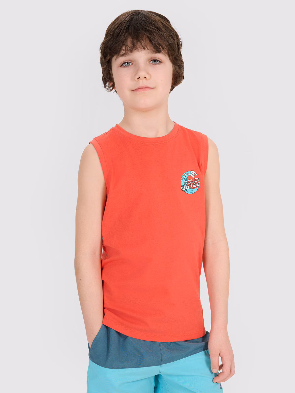 Tank top regular z nadrukiem chłopięcy - turkusowy