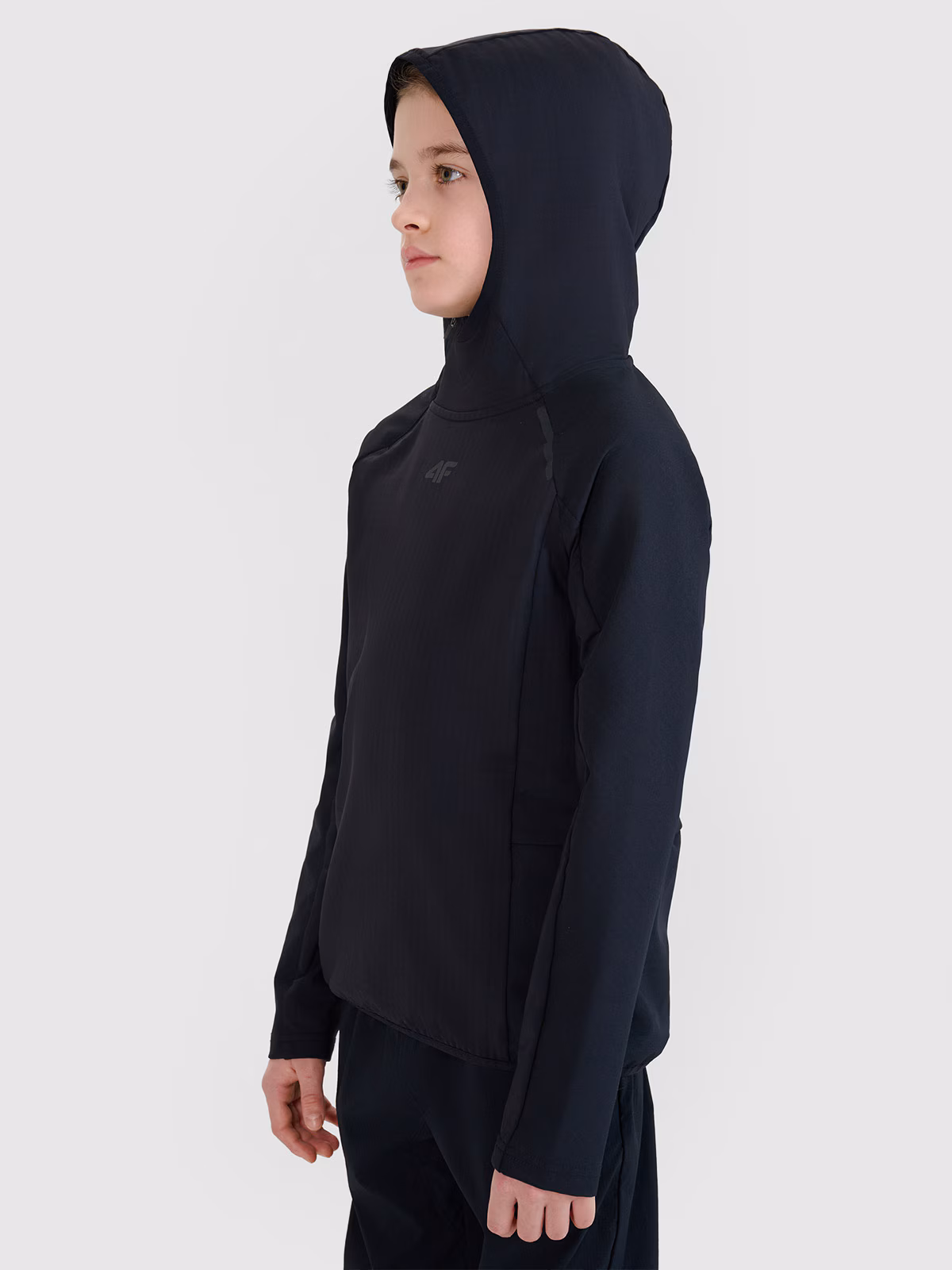 Bluza trekkingowa nierozpinana z kapturem dziecięca - czarna