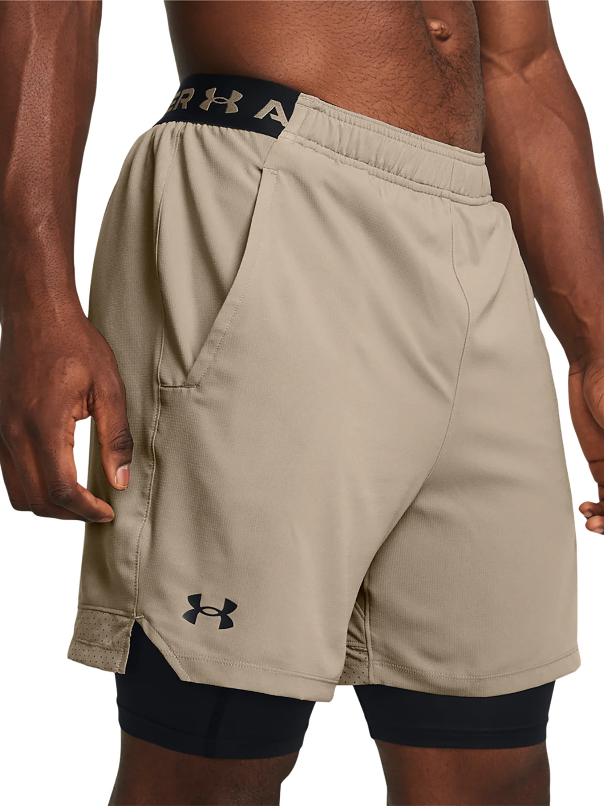 Spodenki treningowe męskie Under Armour UA Vanish Woven 2in1 Shorts - oliwkowe/khaki