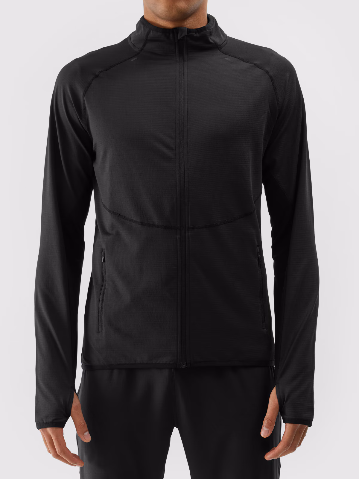 Bluza do biegania rozpinana bez kaptura męska - czarna