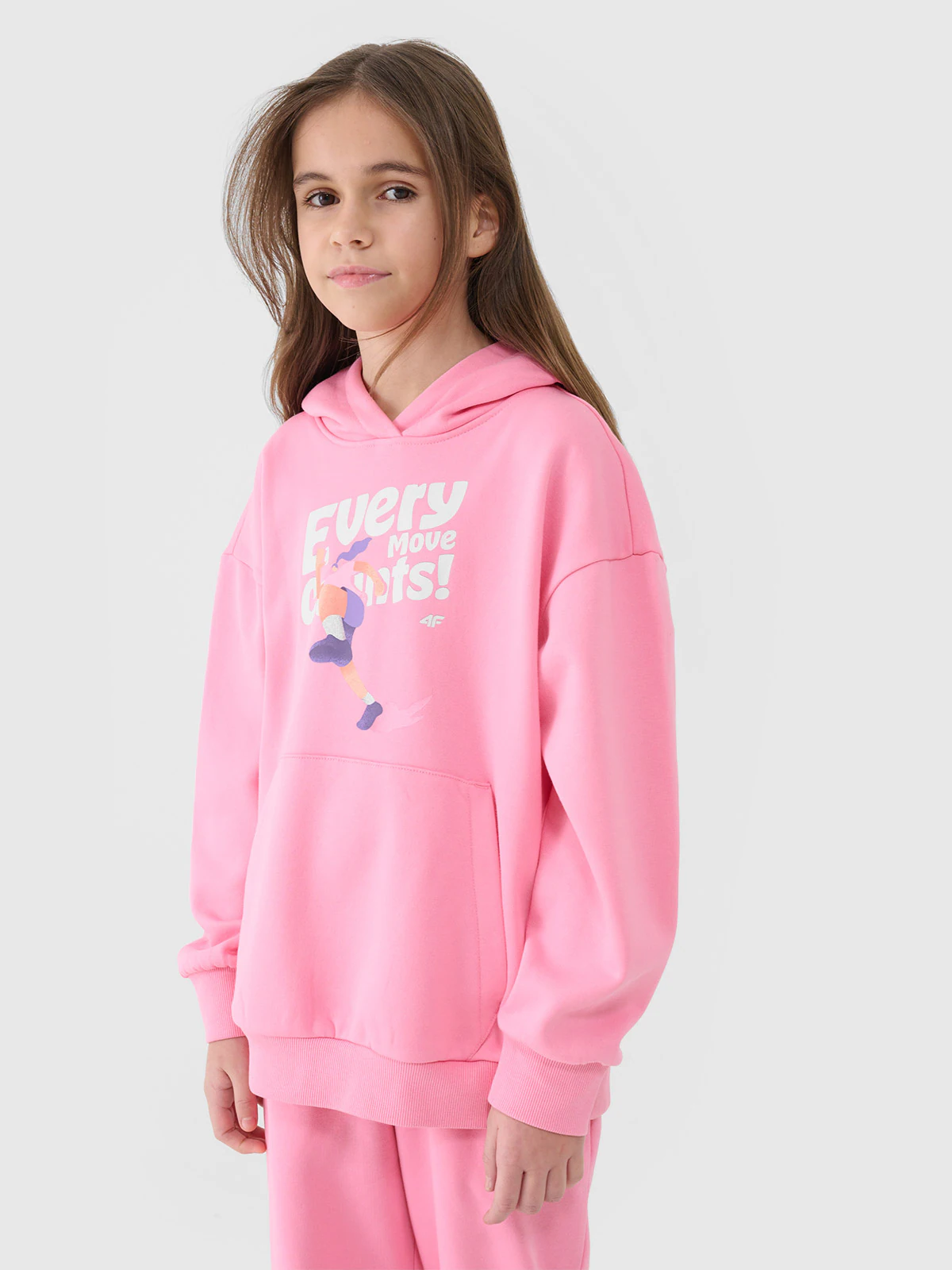 Bluza dresowa nierozpinana z kapturem dziewczęca - różowa