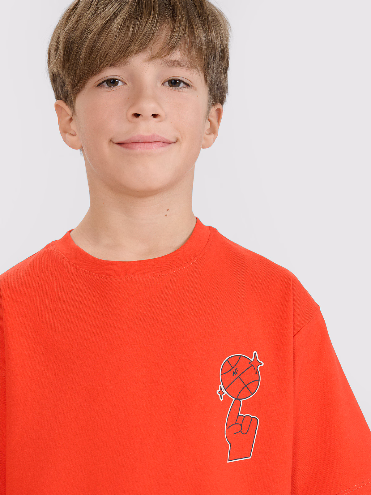 T-shirt oversize z nadrukiem chłopięcy - czerwony