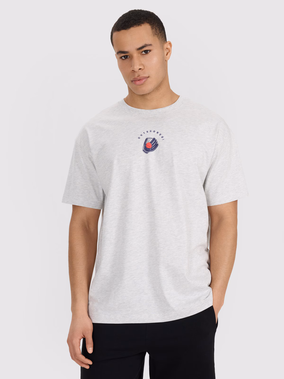 T-shirt oversize z nadrukiem męski - szary