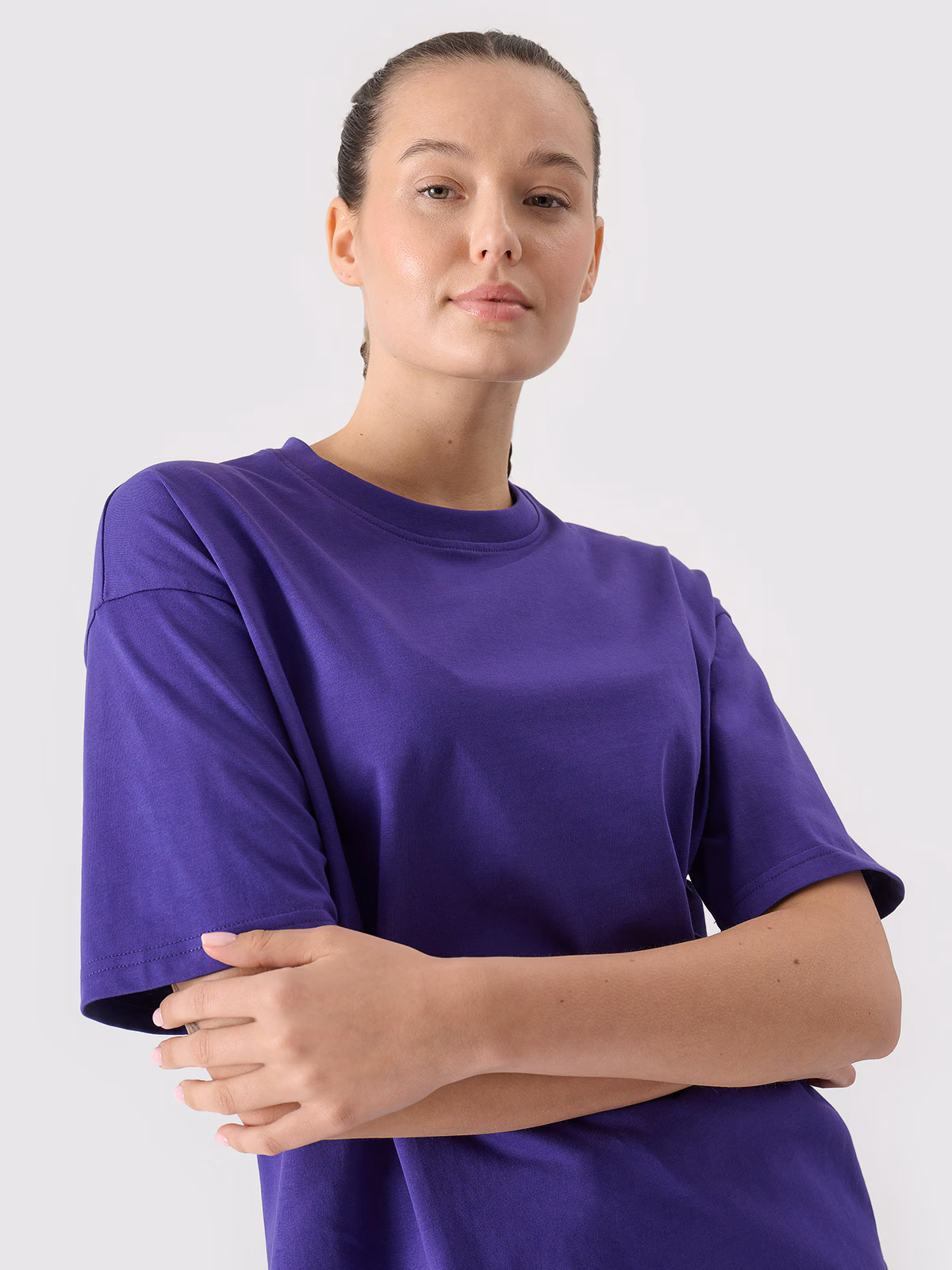 T-shirt oversize gładki damski - fioletowy