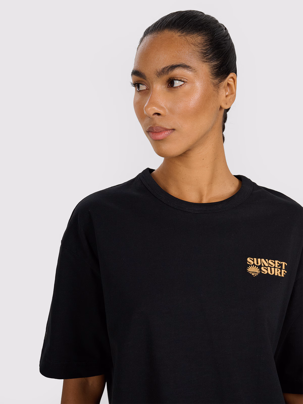 T-shirt oversize z nadrukiem damski - różowy