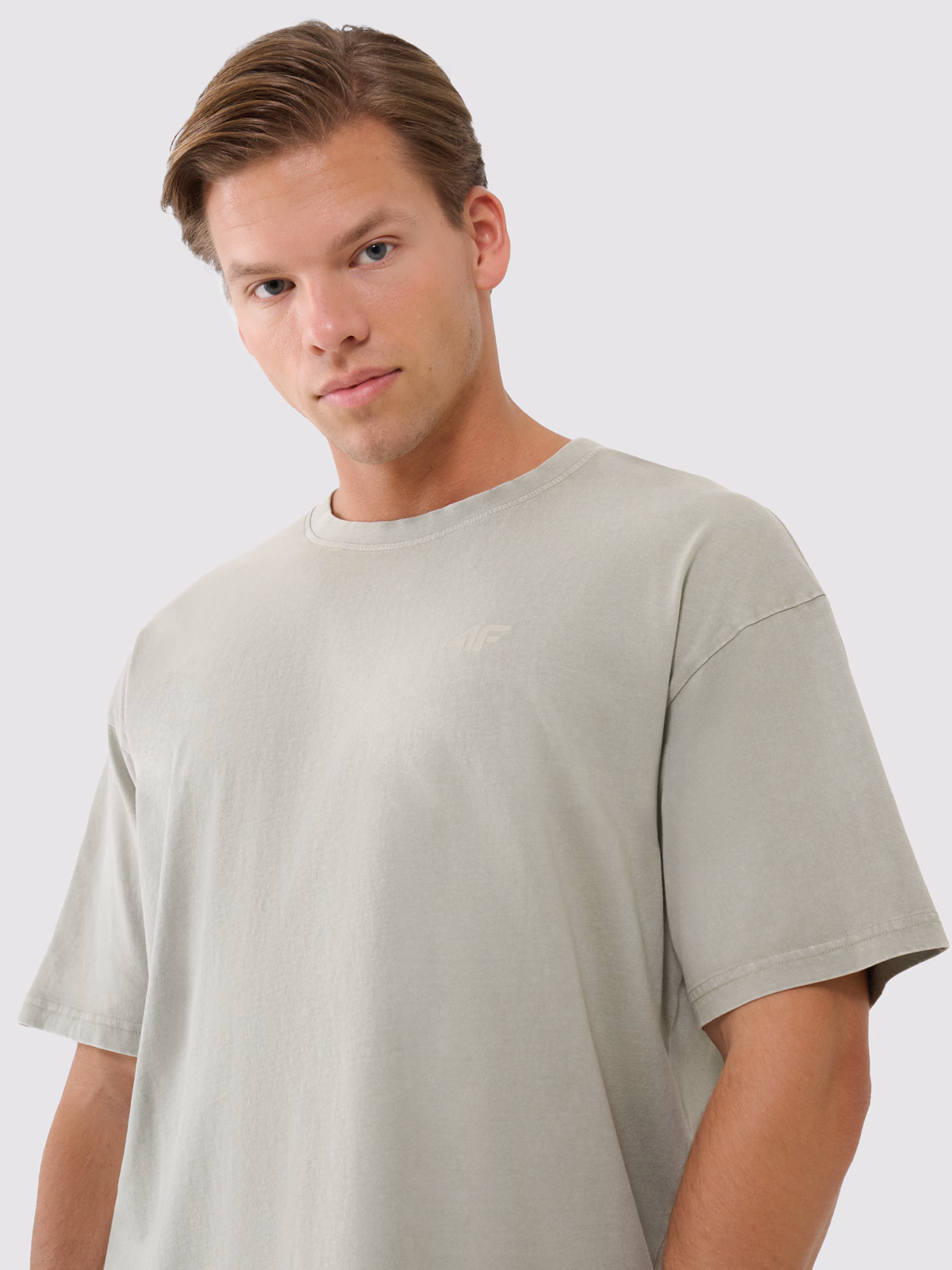T-shirt oversize gładki męski - oliwkowy/khaki