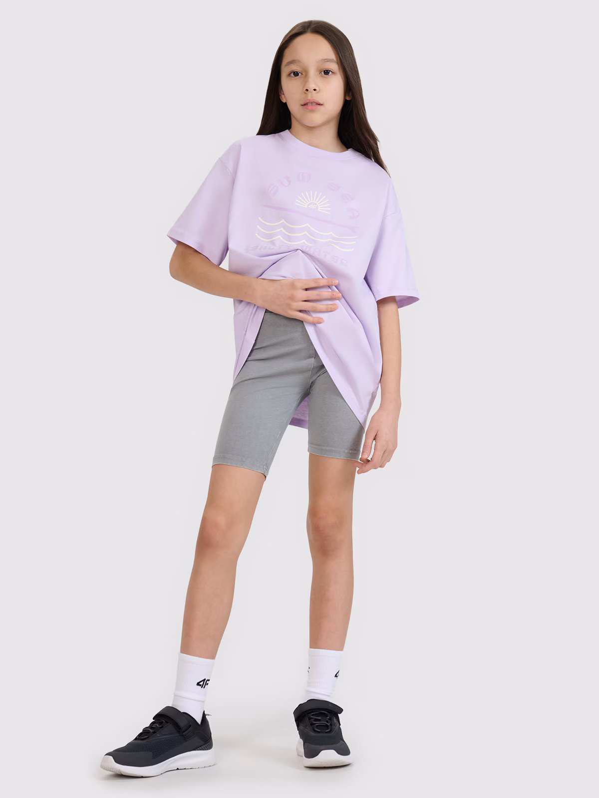 Legginsy kolarki z efektem acid wash dziewczęce - szare