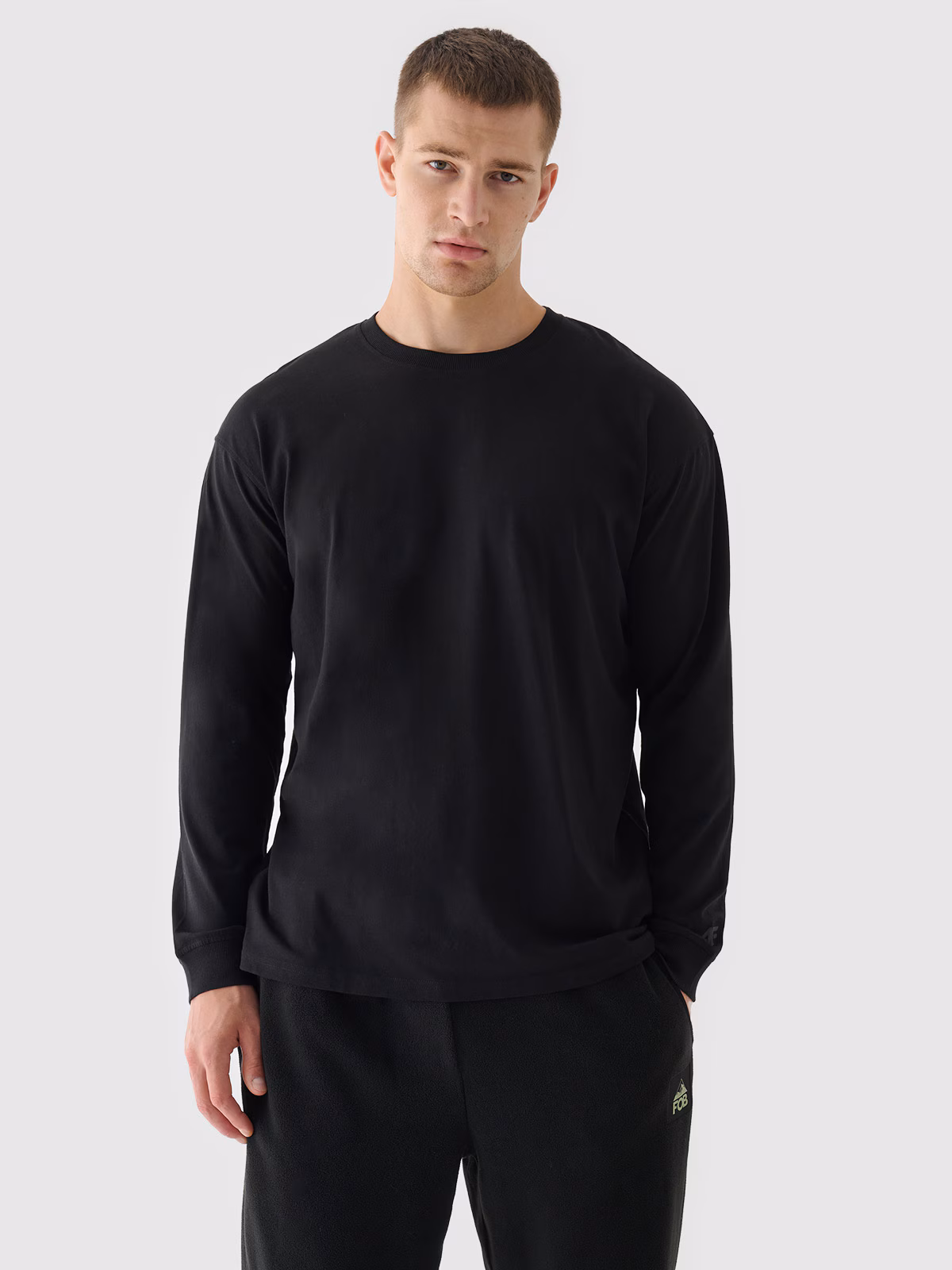 Longsleeve oversize z nadrukiem męski - czarny