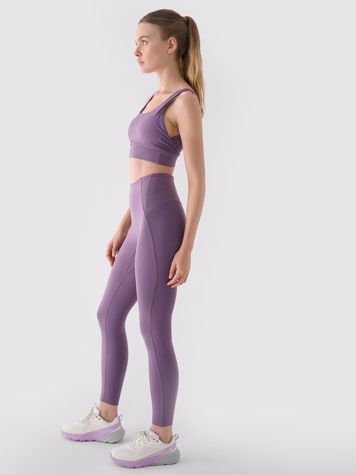 Legginsy do jogi z wysokim stanem damskie - fioletowe