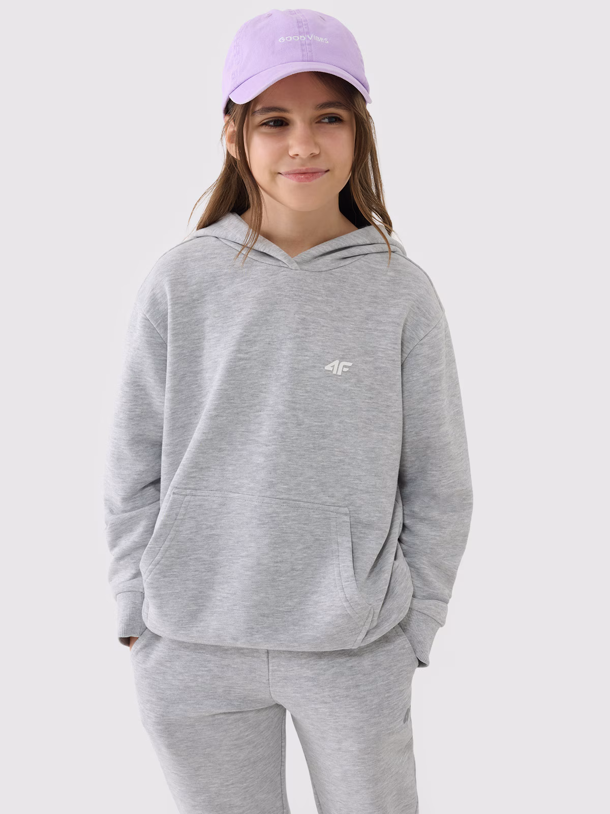 Bluza dresowa nierozpinana z kapturem dziewczęca - różowa