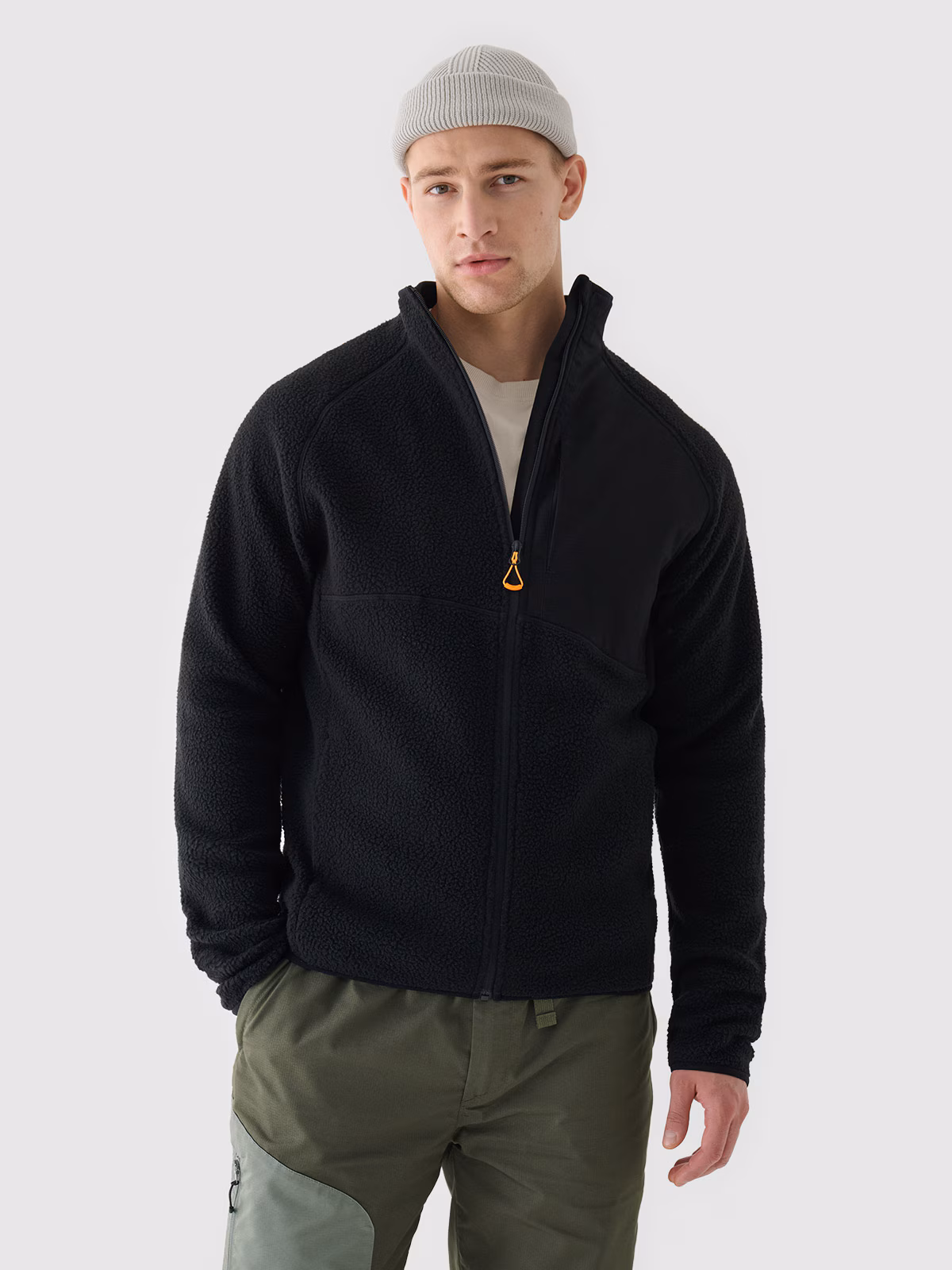 Polar sherpa ze stójką męski - oliwkowy/khaki